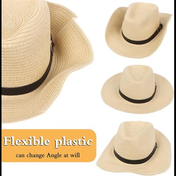 Women Straw Cowboy Hat Wide Brim Western Cowboy Hats with  display picture 3